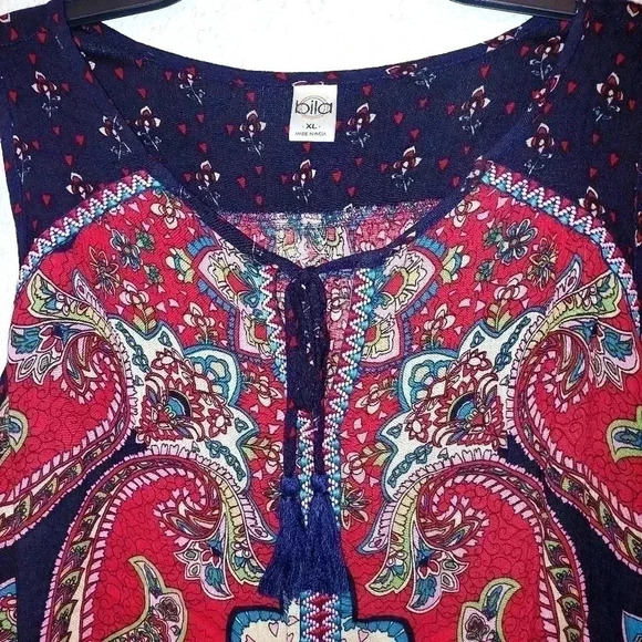 BILA Top Womens XL Boho Flowy Peplum Hem Shirt Multi Color - Picture 3 of 7
